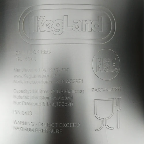 19L Ball Lock Keg with rubber base and handle